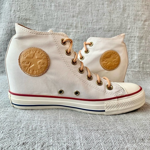 Converse CTAS Lux Mid Hidden Wedge Ivory Peached Canvas Womens Sneaker 8 - Picture 10 of 13